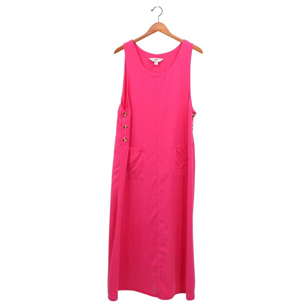 Amy K Su AKS Tencel Pinafore Jumper Maxi Buttoned Pockets Bright Pink Dress L